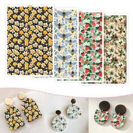 20 Pcs Transfer Paper for Polymer Clay, Floral Bee Buttery Strawberry Pattern 4 Design Pattern Water-Soluble Clay Transfer Sheets for Crafting Soft Ceramic Earrings Jewelry & Polymer Clay Molds