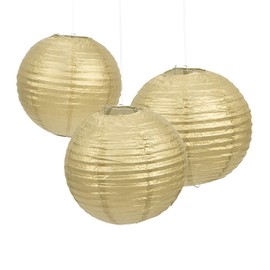 Fun Express - Gold Paper Lanterns (6pc) for Party - Party Decor - Hanging Decor - Lanterns - Party - 6 Pieces