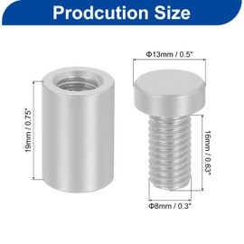 sourcing map 12 Pcs Standoff Screws, 1/2" x 0.94" Aluminum Advertising Screws Wall Standoff Mounts Hardware for Acrylic Picture Frame Glass Signs Hanging, Silver