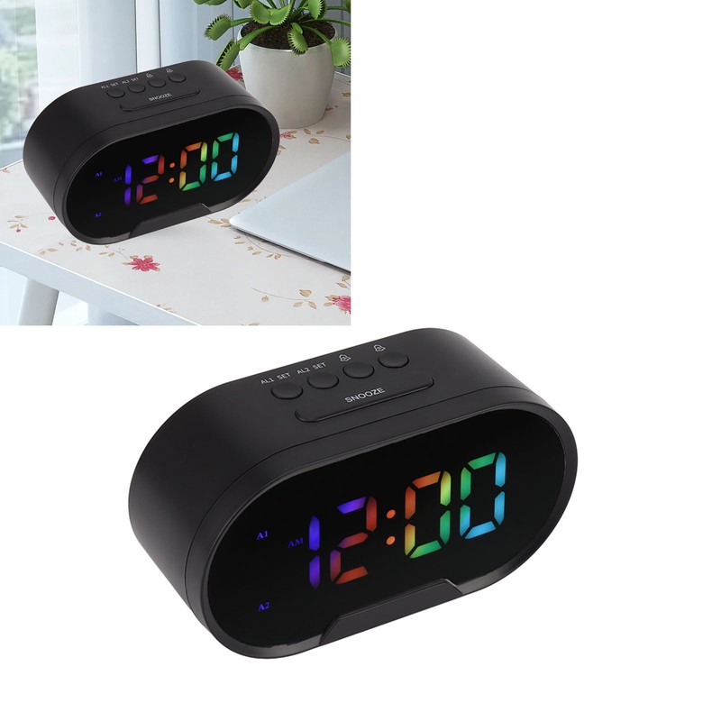 Digital Clock LED Alarm Big Digits Color Display Dimmable Adjustable