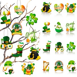 St Patricks Day Ornaments for Tree, 36 Pieces St. Patrick's Day Tree Decoration, St. Patrick's Day Gnomes Pendant & St. Patrick's Day Hanging Wooden Ornaments, for St. Patrick's Day Party Decorations