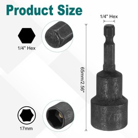 uxcell 2Pcs 1/4" Hex Shank 17mm Magnetic Hex Socket 65mm Length, CR-V Steel Quick-Release Power Nut Driver Set with Socket Wrench Screw for Impact Drill Black