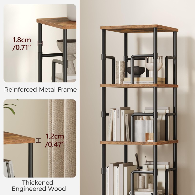 MAHANCRIS 4-Tier Rotating Bookshelf, Freestanding Corner Bookshelf, 360° Spinning Bookcase,