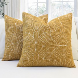 TWIZEL Throw Pillow Covers 18X18 Set of 2, Boho Farmhouse Cushion Cover, Cozy Soft Accent Pillowcase for Couch Sofa Bed Living Room Yellow