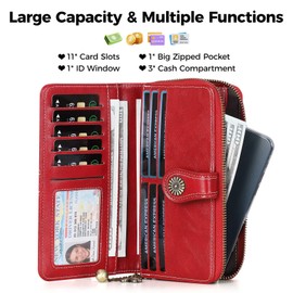 RRANCharltu Women's Large Purse in Long Format, Women's Purse Made of Smooth Synthetic Leather, Women's Purse with Zip, Press Stud and Many Compartments, brown, Classic