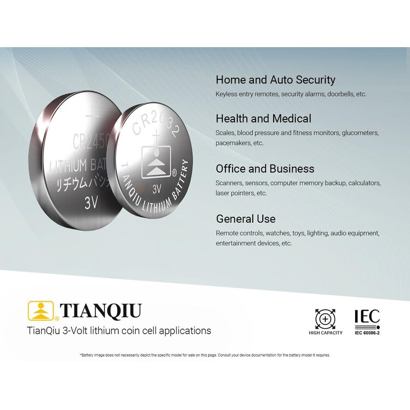 TIANQIU 100 X Cr2450 Br2450 2450 3V Lithium Batteries