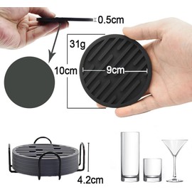 Posavasos de Silicona, Juego de 9 Posavasos con Soporte, Decoración de Escritorio, Posavasos para Coche y Bebidas, Negro