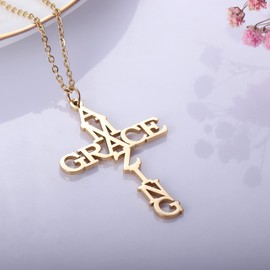 Aimber Amazing Grace Cross Necklace 18K Gold Plated Religious Faith Christian Jewelry (Rose Gold)