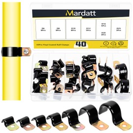 Mardatt 40Pcs 7 Sizes 6mm-25mm Vinyl Coated Cable Half-Clamps Kit, Galvanized Steel Rubber Coated Cushioned Insulated Cable Clamp, Metal Clamp Pipe Clamps P Clips for Pipe Tube Line