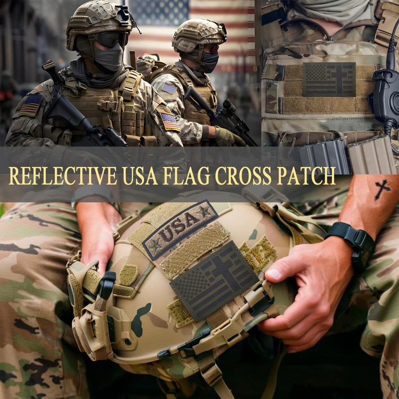 2 PCS EmWoot American Flag Cross Patches Reflective Patch Laser