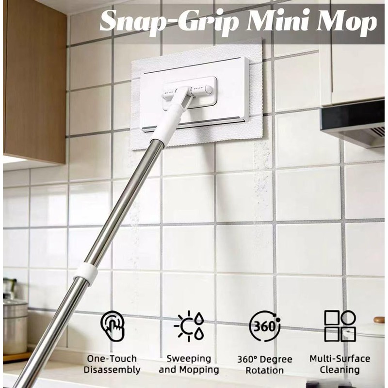 Grip Mini Mop, Hands Free Flat Mop with 1-Second Cloth