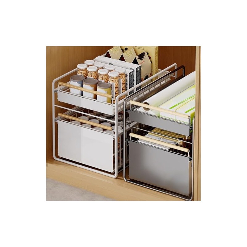 2-Tier Stainless Steel Pull Out Cabinet Organizer, Soft Close Damping