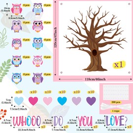 Tatuo 128 Pcs Valentine's Day Classroom Tree Bulletin Board Set 47 x 46 Inch Tree Background Owl Heart Cutouts Valentines Day Bulletin Board Decorations for School Teacher Chalkboard Supplies