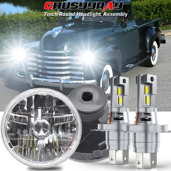 CHUSYYRAY Pair Round 7inch Chrome LED Headlights Hi/Lo Beam for
