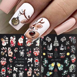 Christmas 5D Embossed Nail Art Stickers Decal 6PCS Self-Adhesive Xmas Nail Stickers Elk Santa Claus Bear Gloves Nail Design Winter Nail Art Supplies for Women Girls Christmas New Year Nail Decoration