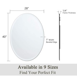 VocalStar Frameless Oval Mirror, 28" x 40" Bathroom Wall Mirror with Beveled Edge, Modern Decorative Vanity Mirrored for Living Room, Entryway, Bedroom | 1/4-Inch Shatterproof Glass