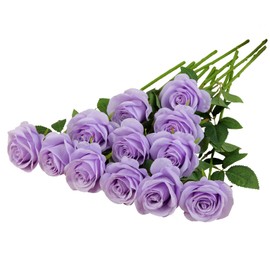 Helera 12pcs Light Lavender Roses Artificial Flowers Fake Roses Silk Flowers Roses with Long Stems for Wedding Home Party Centerpieces Decorations