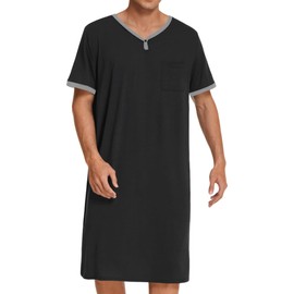 Maeau Nightdress Men Nightie Summer Soft T-shirts Nightgown Loose Pajamas Short Sleeves Loungewear Sleepwear Grey XL