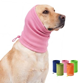 Dog Calming Hoodie, Noise Reduction Ear Cover for Anxiety Relief, Adjustable Soft Warm Pet Headband for Fireworks, Thunder, Grooming, Bathing (Pink, Medium)