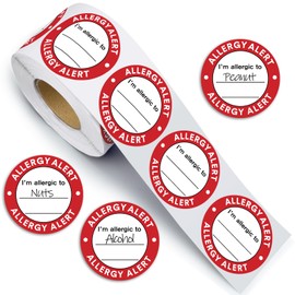AmazingSpark 600 Pcs Red Allergen Warning Label 2 Inch Adhesive Allergy Alert Stickers and Food Labels Allergy Warning Circle Dots Label for Grocery Stores Food Packaging