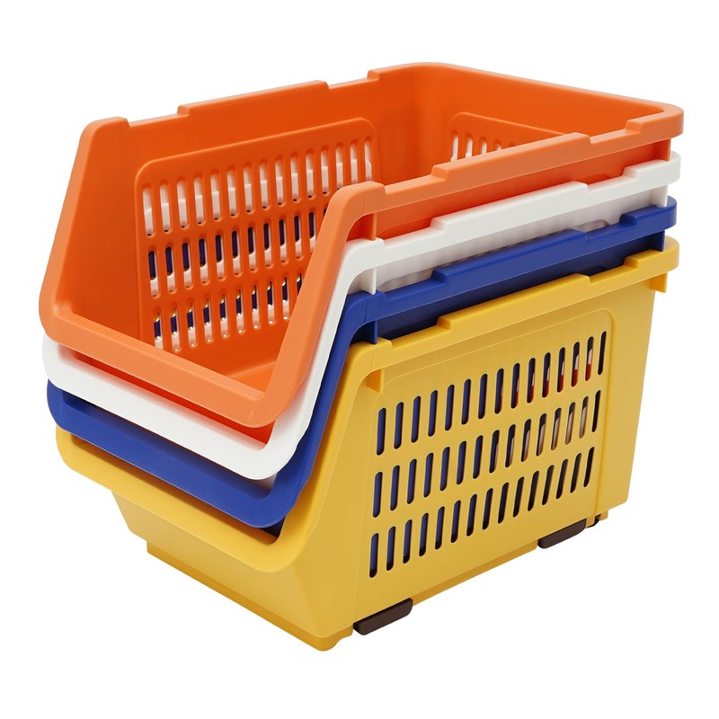4 Pcs Stackable Storage Baskets, Compact Rolling Storage Baskets Set,