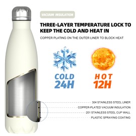 WATERSY Stainless Steel water bottles,17oz/500ml Insulated Water Bottles,Cream White metal water bottle Keeps Drink Cold and Hot,BPA Free kids water bottles for School,Gym,Travel,Sports