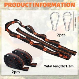 FSWWSF Hammock Attachment 1.5 m x 2.5 cm Pack of 2 Suspension Strap Kit with 2 Hook Carabiners for Camping Outdoor Hiking up to 300 kg