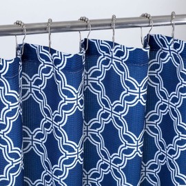 Dainty Home Trellis Waffle Weave, 70''W x 72''L, Navy Blue Fabric Shower Curtain