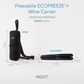 PackIt Freezable Wine Carrier, Black, with Adjustable Removable Crossbody Strap and Wristlet, ECOFREEZE+ Technology: Triple Layered Protection for Ultimate Cooling, Collapsible, Reusable, Zip Closure