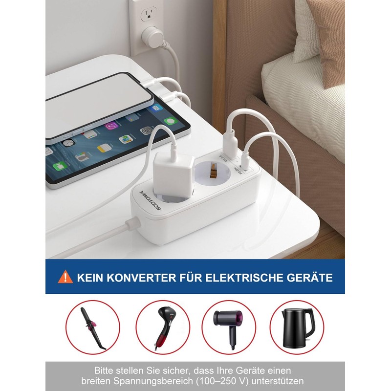 USA Adapter Socket, Travel Adapter with PD20W USB Quick Charge,