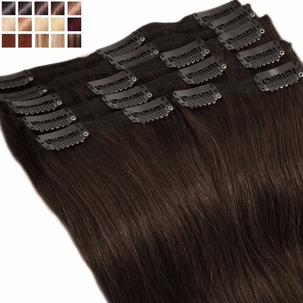 Remy SN-E Clip-In Human Hair Extensions 8 pieces, Thick Double-Weft, 25cm-110g, Deep Black