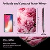 DIGTIALL Pink Flowers Folding Travel Mirror Vanity Mirror PU Leather