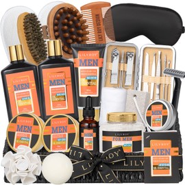 27Pcs Valentines Day Gifts Spa Gift Basket for Men - Bath and Body Gift Basket Set for Dad with Massager | Perfect Gifts for Christmas, Fathers Day, Birthday Gift Beard Bath Spa Gift Set for Men