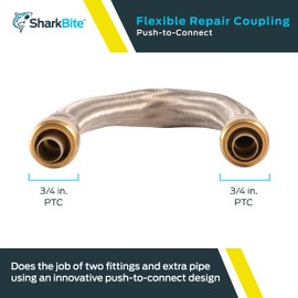 SharkBite 3/4 x 18 Inch Flexible Repair Coupling Hose, Push To Connect Brass Plumbing Fitting, PEX Pipe, Copper, CPVC, PE-RT, HDPE, U3016FLEX18LF