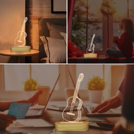 Guitar 3D Illusion Optical Night Light LED Bedside Table Lamp for Kids Men Him Musician Lover Holiday Gifts,Warm White Color