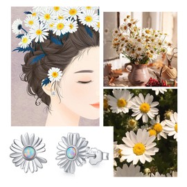 Daisy Earrings, 925 Sterling Silver Women Daisy Earrings, Opal Daisy Earrings, Sterling Silver, Cubic Zirconia