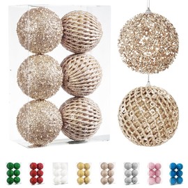Fassory 6Pcs 10CM Christmas Baubles Champagne Colour Large Christmas Balls Hanging Ornaments for Christmas Tree Decorations (Champagne, 10cm)