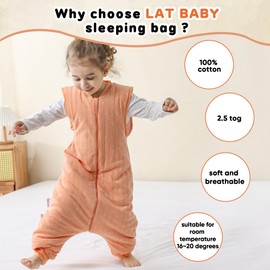 LAT Baby Sleeping Bag with Legs 2.5 TOG,100% Cotton Sleeveless Wearable Blanket with Feet,Winter Warm Sack for Toddler Girls Boys,1-5T(Orange Heart,S/80)