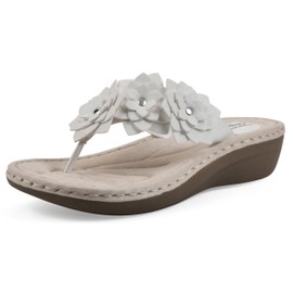 CLIFFS BY WHITE MOUNTAIN Women's Content Floral Sandal, White/Smooth, 10 W
