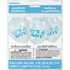 12" It's A Boy Blue Confetti Balloons, 6ct