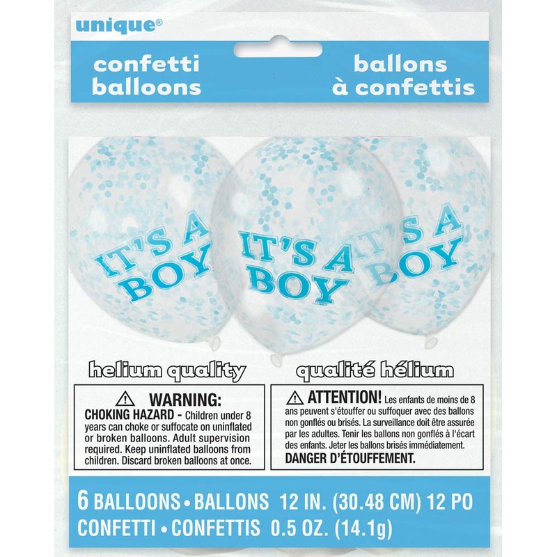 12" It's A Boy Blue Confetti Balloons, 6ct