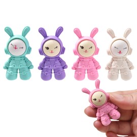 HILAZA 20Pcs Outer Space Themed Erasers for Kids Bulk, Kawaii Rabbit Erasers Cute Astronaut Buddy Erasers Fun Spaceman Erasers for School Classroom Supplies Party Favors