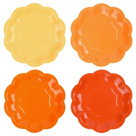 24Pcs Orange Paper Plates Pumpkin Scalloped Party Plates 7 Inch Fall Colors Disposable Dessert Plate for Birthday Autumn Harvest Thanksgiving Party Supplies