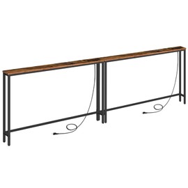 HOOBRO 2 Pack 5.9" Narrow Console Sofa Table with Power Outlets, 47.2" Long Behind Couch Table with Charging Station, Skinny Sofa Table for Living Room, Foyer, Rustic Brown BF15XGP201G1