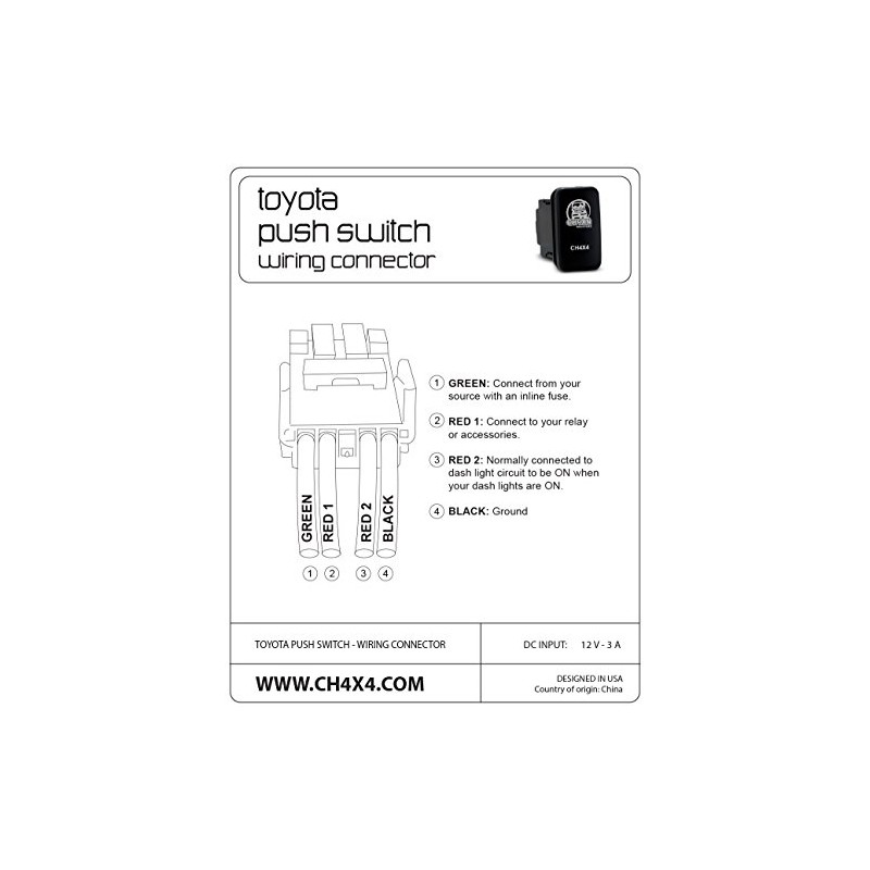 CH4X4 Push Switch for Toyota Tacoma 12V 3Amp - Bed