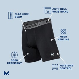 MISSION 6" Performance Mesh Boxer Briefs, XL - 3 Pack, Black, Matrix Camo, Navy - Anti-Roll Waistband - Soft, Moisture-Wicking Fabric