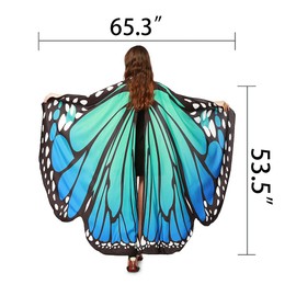 HAPNBCELE Blue-Green Butterfly Wings Costume for Women Butterfly Fairy Dress up Wings Cape Shawl Masquerade Lace Masks Headband Hair Clips(11 PCS)