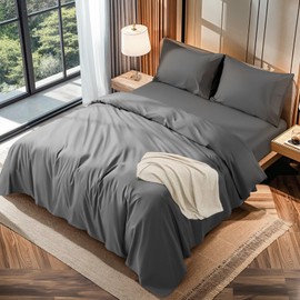 LBRO2M 100% Cotton 1200 Thread Count California King Size Sheets Set,16 inches Deep Pocket,Bed Sheet 4 Piece Sets (Dark Grey)