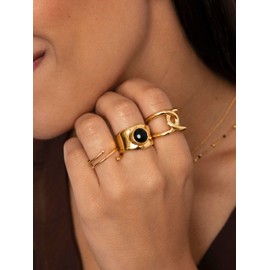 SINGULARU - My Onyx Ring - Solid Brass Ring with 18 Carat Gold Plating and Onyx Stone - Women's Jewellery - Various Finishes and Sizes - Sizes 10-18, 10, Gold Gold Precious metal, No Gemstone