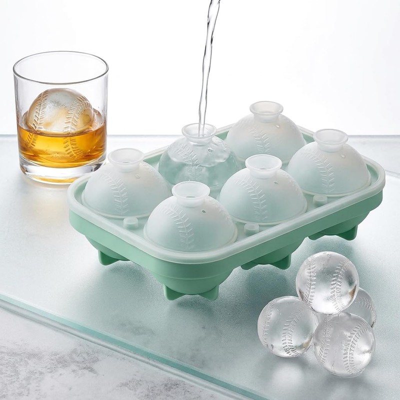 Baseball Sphere Ice Cube Mold,6-Cavity 3D baseball silicone molds,Blue, 1pc